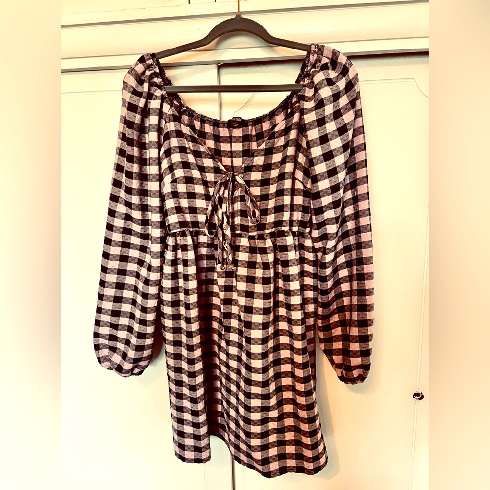 Wild Fable Long Sleeve Mini Dress with Buffalo Check and Tie (Size M)